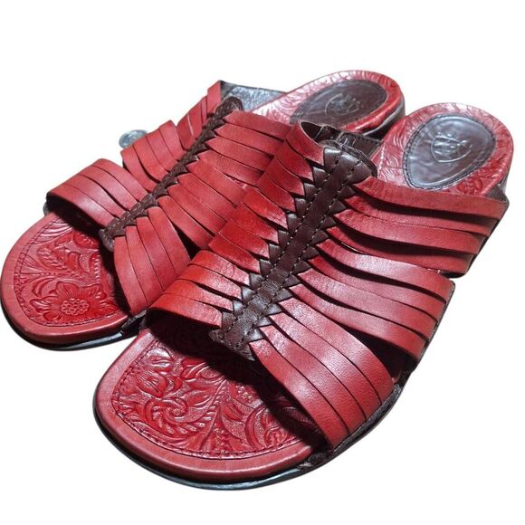Ariat Costa Chili Sandals Women’s 8.5 Burnt Red Tooled Leather Slip-On Western - Picture 2 of 7